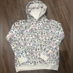 Abercrombie Kids Hoodie 15/16 White All Over Logo Print Graphic Pullover